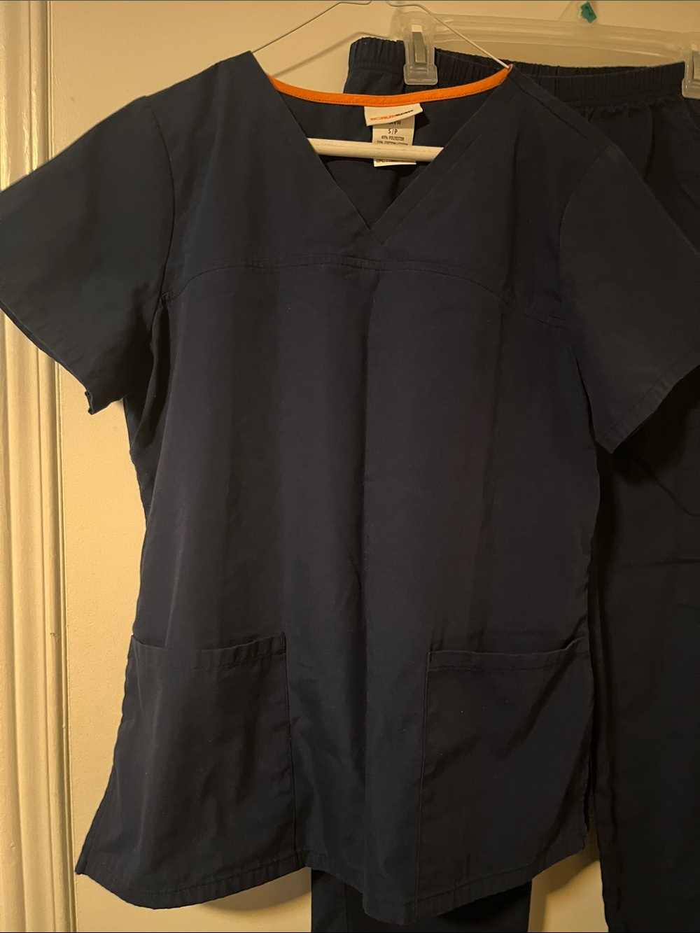 Scrubstar Navy Blue Kids Medical Scrub Top & Pants with Orange Trim - Picture 2 of 5